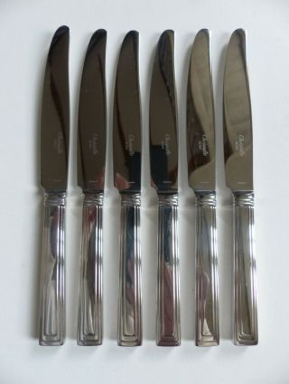 Set Of 6 Christofle Acier " Folio " Stainless Steel Dessert Knives 7 2/3 " (set 1)