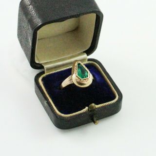 Antique Vintage Nouveau 18k Gold Emerald Paste Memento Mori Coffin Ring Sz 5.  5