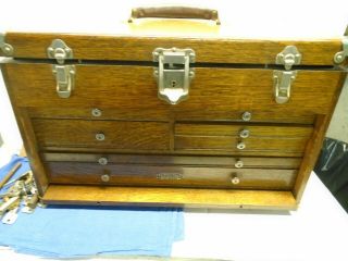 Vintage H Gerstner & Sons Model Wood Machinist Tool Box Chest 7 Drawers