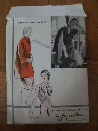 Vogue Paris Model 1287 Heim 50s Vintage 1954 Pattern Size14 Bust 32