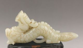 Old Chinese Natural Hetian White Jade Hand - Carved Statue Dragon Pendant