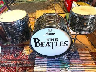 Vintage 1960 ' s Ludwig Black Oyster Pearl 13/16/22 Drum Set with RARE VIRGIN BASS 3