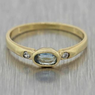 1930s Antique Art Deco Estate 14k Yellow Gold Aquamarine Diamond Ring