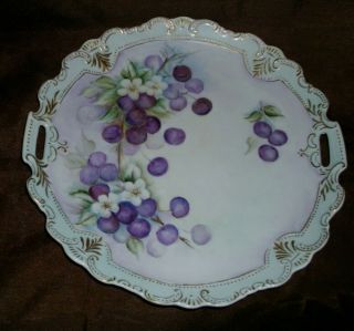 Vintage Porcelain Cake Plate Hand Painted Bavaria Germany Floral 11 "