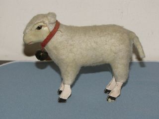 Antique Toy Sheep With Glass Eyes And Wood Feet (24)