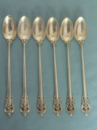 6 Wallace Grande Baroque Sterling Silver 7 5/8 " Iced Tea Spoons - No Mono