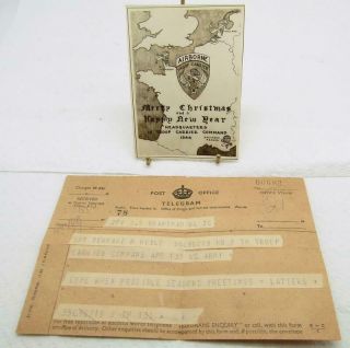 1944 9th Troop Carrier Command Headquarters V Mail Christmas Card & Telegram Ww2