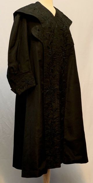 Vtg 1900 ' s Edwardian Black Full Length Silk Coat w Embroidery 2