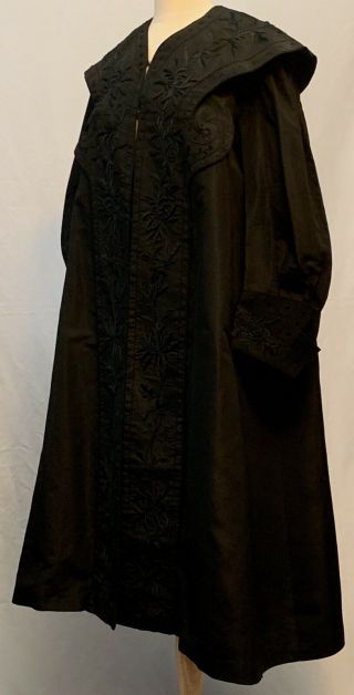 Vtg 1900 ' s Edwardian Black Full Length Silk Coat w Embroidery 3