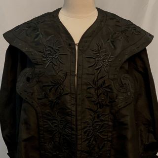 Vtg 1900 ' s Edwardian Black Full Length Silk Coat w Embroidery 5
