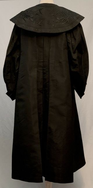Vtg 1900 ' s Edwardian Black Full Length Silk Coat w Embroidery 6