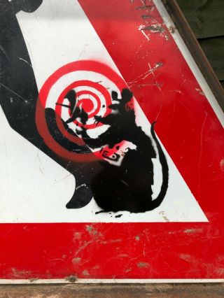 Banksy ' Radar Rat ' stencil on men at work sign,  fab rare piece 2