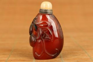 Antique Agate Jade Art Snuff Bottle Hand Carving Calabash Blessing Gift