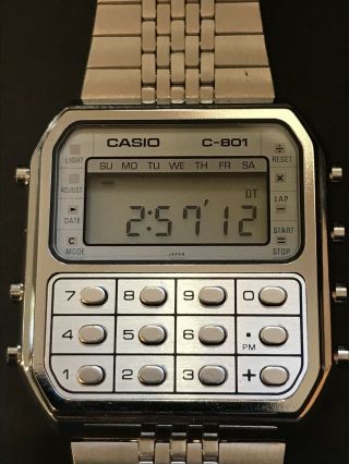 Vintage Casio Calculator Watch C - 801,  rare White Face Surround From 1980 10