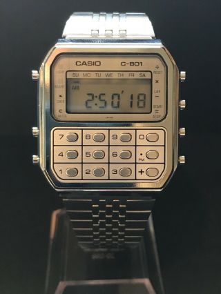 Vintage Casio Calculator Watch C - 801,  Rare White Face Surround From 1980