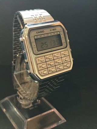 Vintage Casio Calculator Watch C - 801,  rare White Face Surround From 1980 3