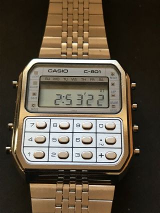 Vintage Casio Calculator Watch C - 801,  rare White Face Surround From 1980 7