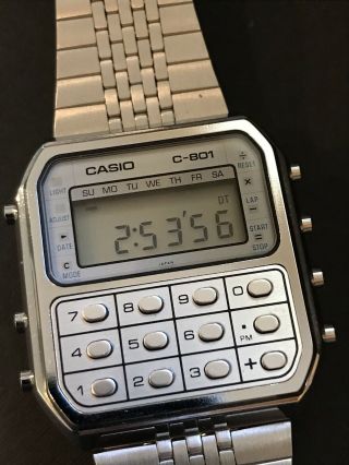 Vintage Casio Calculator Watch C - 801,  rare White Face Surround From 1980 9