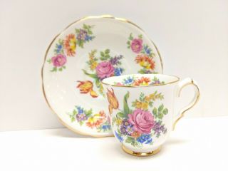 Vintage Gladstone Bone China Demitasse Tea Cup And Saucer Set Floral Teacup