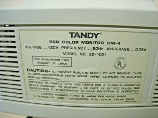 Vintage Tandy Radio Shack CM - 4 RGB Color Computer Monitor 25 - 1021 5