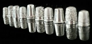 10 Silver Thimbles,  Various Makers & Dates From 1902 To 1984