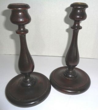 Antique Victorian Wood Turned 19th Century Woodenware Candlesticks
