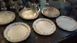 285g Sterling Silver Shallow Bread Or Dessert Dishes Set 6 Items