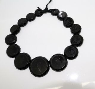 A Fantastic Rare Antique Victorian Carved Whitby Jet Aesthetic Movement Necklace