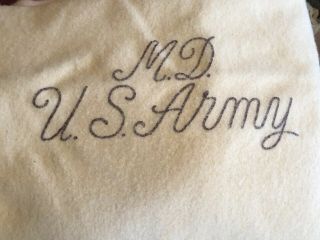 World War WWII US Army MD 1944 Wool Cabin Trade Blanket Vintage Antique 8