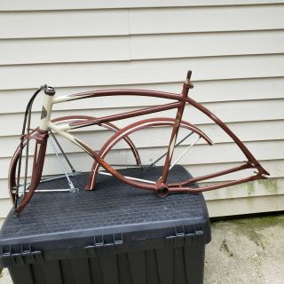 Vintage prewar Mead ranger bicycle frame fork & fender,  schwinn,  autocycle,  antique 7