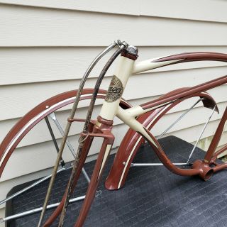 Vintage prewar Mead ranger bicycle frame fork & fender,  schwinn,  autocycle,  antique 8