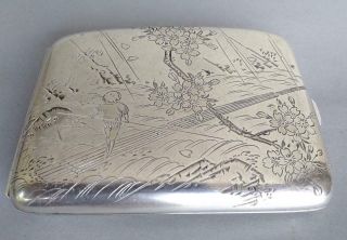 Vintage Japanese Sterling Silver Cigarette Case Scene Rain Figure Signed Titled