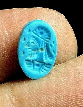 Old Intaglio Blue Persian Turquoise Persian Handsome King Uniform Crest Stamp