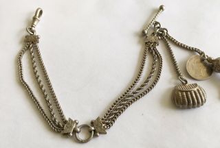 Antique Vintage Victorian Silver Watch/vest Chain With Drops/charms