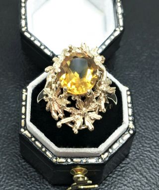 9ct Citrine Ring Unusual Vintage High Set Hm London 1976 Size M 1/2 - 5.  2g