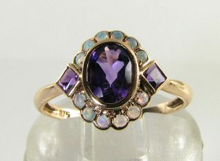 Dainty 9k 9ct Rose Gold Amethyst Aus Opal Art Deco Ins Cluster Ring Resize