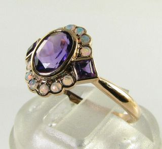 DAINTY 9K 9CT ROSE GOLD AMETHYST AUS OPAL ART DECO INS CLUSTER RING RESIZE 2