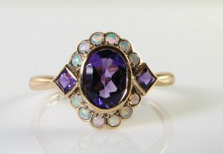 DAINTY 9K 9CT ROSE GOLD AMETHYST AUS OPAL ART DECO INS CLUSTER RING RESIZE 3