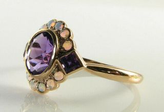 DAINTY 9K 9CT ROSE GOLD AMETHYST AUS OPAL ART DECO INS CLUSTER RING RESIZE 4