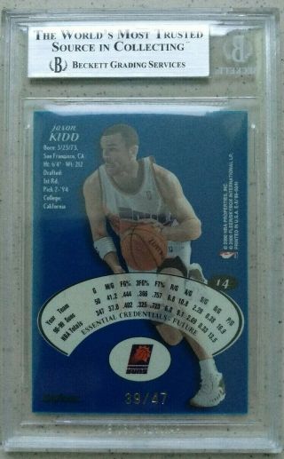 JASON KIDD 1999 - 00 FLEER E - X ESSENTIAL CREDENTIALS FUTURE 39/47 BGS 9 RARE 2