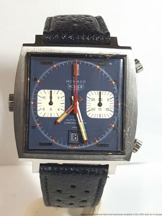 Rare Vintage Heuer 1133 Xl Monaco Mens Chronograph Date Steel 1970s Automatic