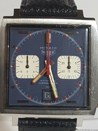 Rare Vintage Heuer 1133 XL Monaco Mens Chronograph Date Steel 1970s Automatic 2