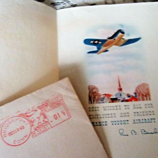 40’s Wwii Chance Vought Vtg Aircraft Christmas Card & Cover Bridgeport Ct 1943