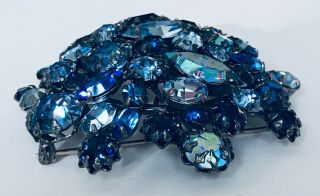 Schreiner NY Signed Shades of Blue Tiered Hi Domed Brooch 2.  5 