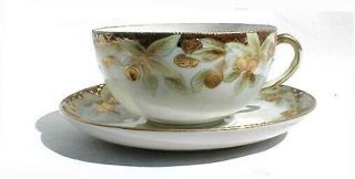 Hand Painted Japan Gilt Floral Teacup & Saucer