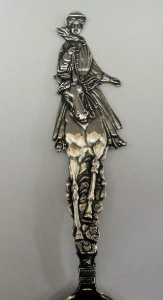 Antique Large Size Sterling Silver Spoon,  Full Figural Lady Astride A Horse.