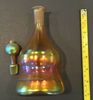 ANTIQUE SIGNED L.  C.  T.  TIFFANY STUDIOS FAVRILE ART GLASS DECANTER RIBBED GOLD 7