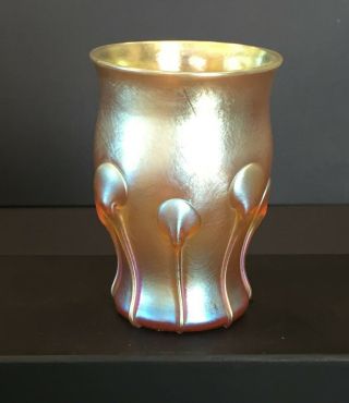 Antique Signed L.  C.  T.  Tiffany Studios Favrile Art Glass Vase Patterned Gold
