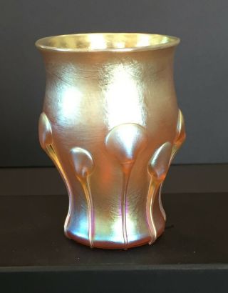 ANTIQUE SIGNED L.  C.  T.  TIFFANY STUDIOS FAVRILE ART GLASS VASE PATTERNED GOLD 2