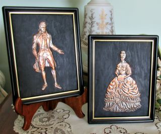 Vintage Pair Framed Molded Bas Relief Copper Art Victorian Man Woman Wall Decor